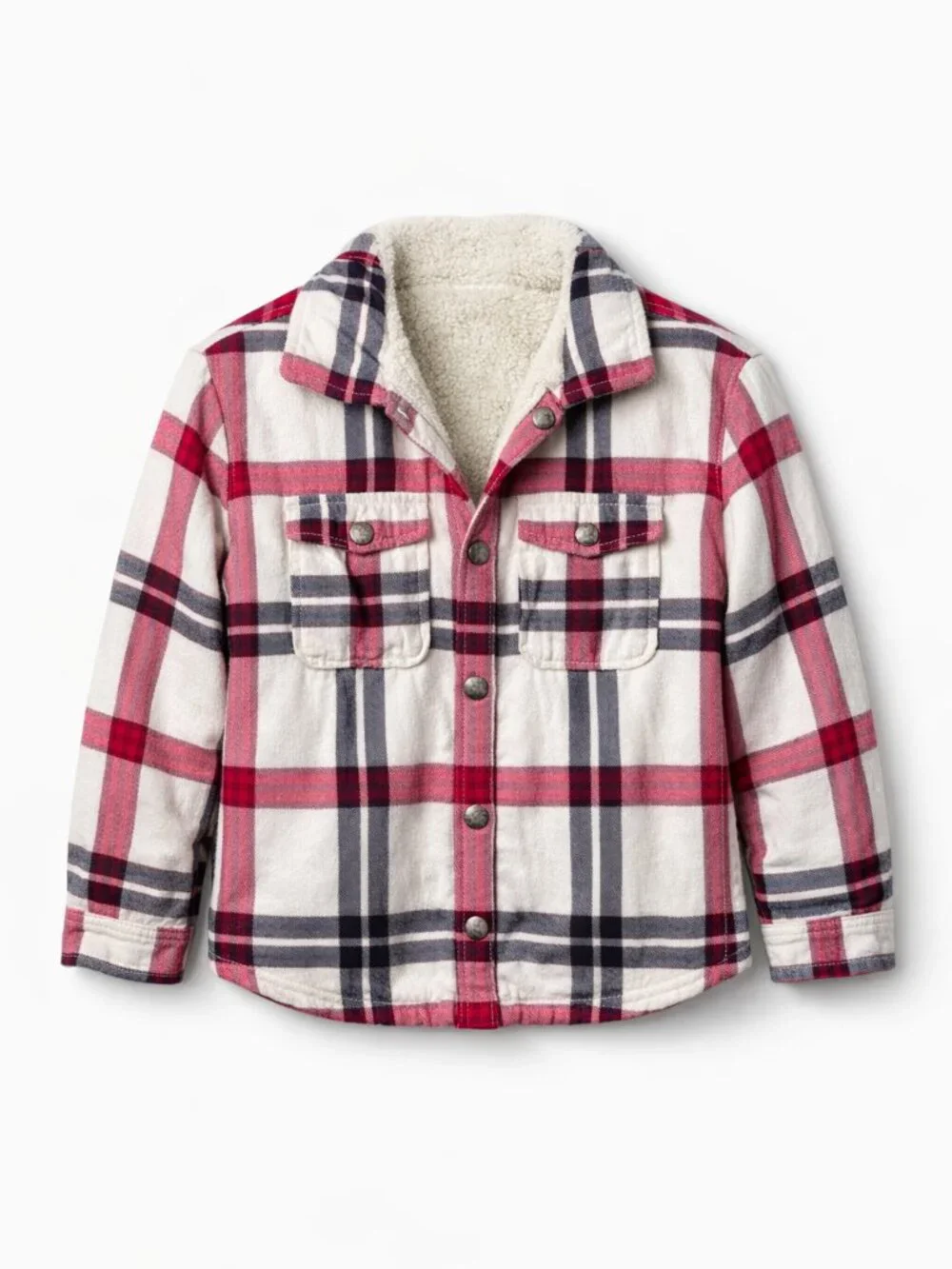GAP Kids Sherpa‑Lined Plaid Jacket | Size L (10‑11)